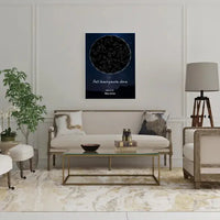 Personalizuotas žvaigždžių žemėlapis su fonu ir tekstu ant drobės  Drobe -  dovanokis.lt