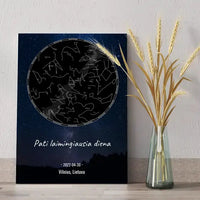 Personalizuotas žvaigždžių žemėlapis su fonu ir tekstu ant drobės  Drobe -  dovanokis.lt