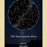 Personalizuotas žvaigždžių žemėlapis su fonu ir tekstu ant drobės  Drobe -  dovanokis.lt