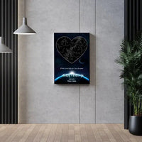 Personalizuotas žvaigždžių žemėlapis su fonu ir tekstu ant drobės  Drobe -  dovanokis.lt