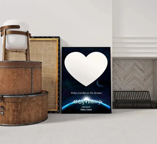 Personalizuotas žvaigždžių žemėlapis su fonu ir tekstu ant drobės  Drobe -  dovanokis.lt