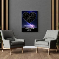 Personalizuotas žvaigždžių žemėlapis su fonu ir tekstu ant drobės  Drobe -  dovanokis.lt