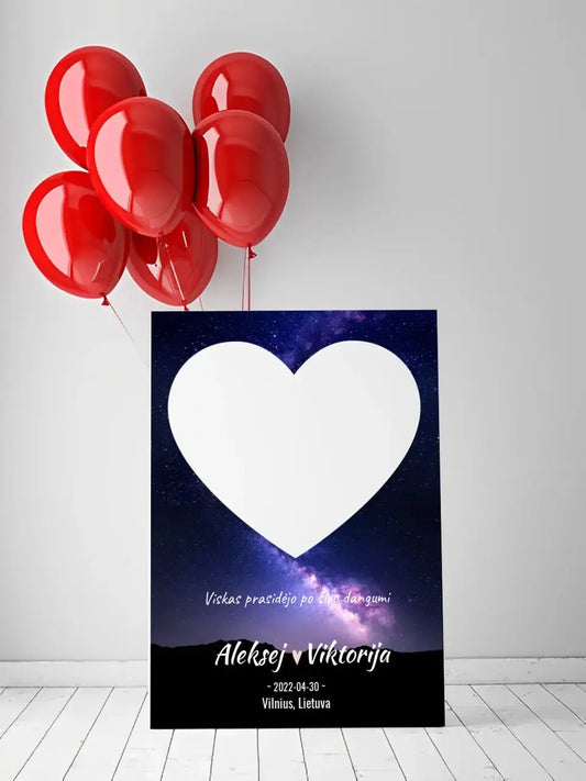 Personalizuotas žvaigždžių žemėlapis su fonu ir tekstu ant drobės  Drobe -  dovanokis.lt