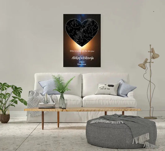 Personalizuotas žvaigždžių žemėlapis su fonu ir tekstu ant drobės  Drobe -  dovanokis.lt