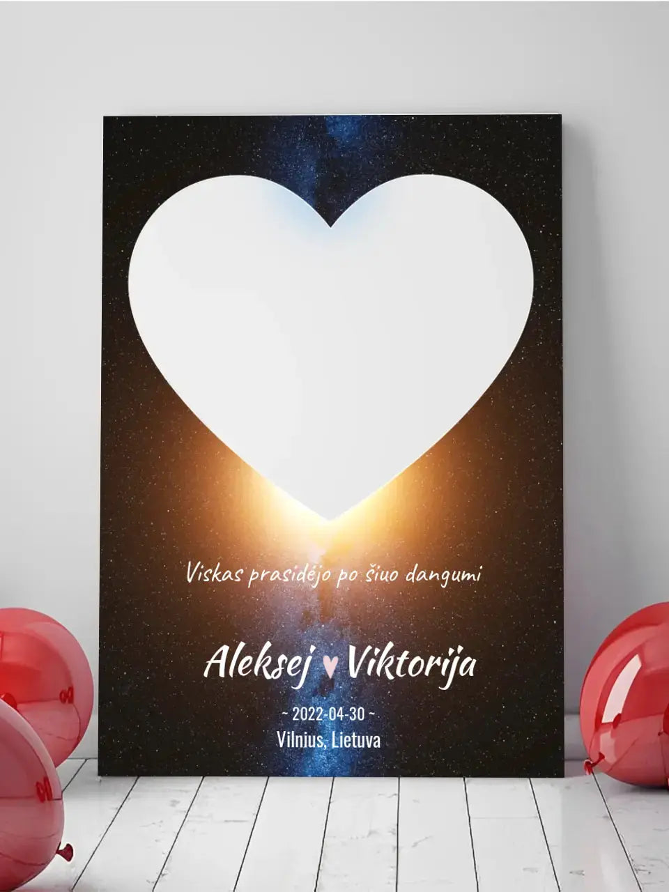 Personalizuotas žvaigždžių žemėlapis su fonu ir tekstu ant drobės  Drobe -  dovanokis.lt