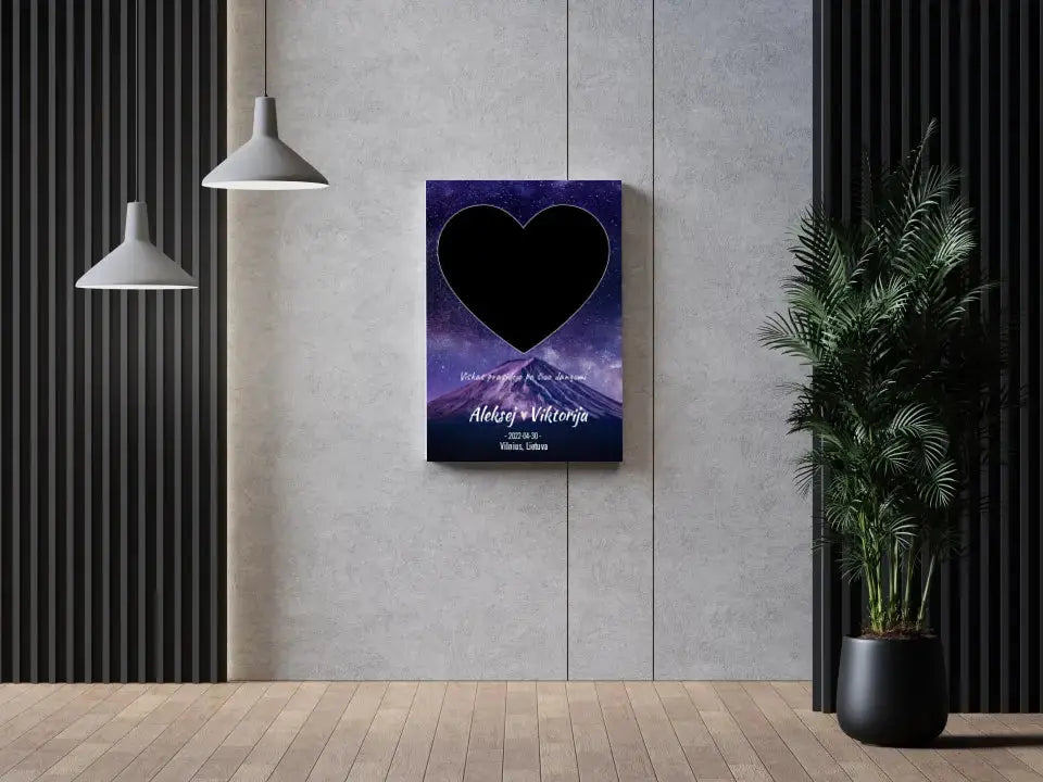 Personalizuotas žvaigždžių žemėlapis su fonu ir tekstu ant drobės  Drobe -  dovanokis.lt