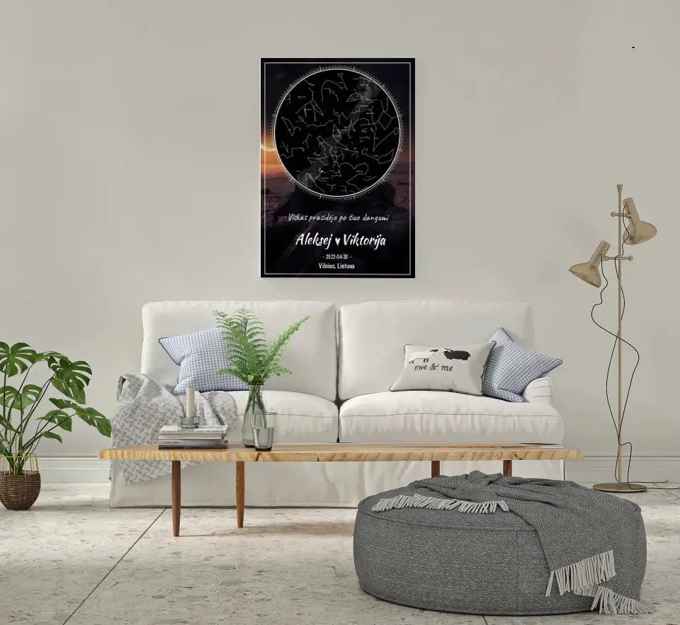 Personalizuotas žvaigždžių žemėlapis su fonu ant drobės  Drobe -  dovanokis.lt