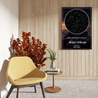 Personalizuotas žvaigždžių žemėlapis su fonu ant drobės  Drobe -  dovanokis.lt