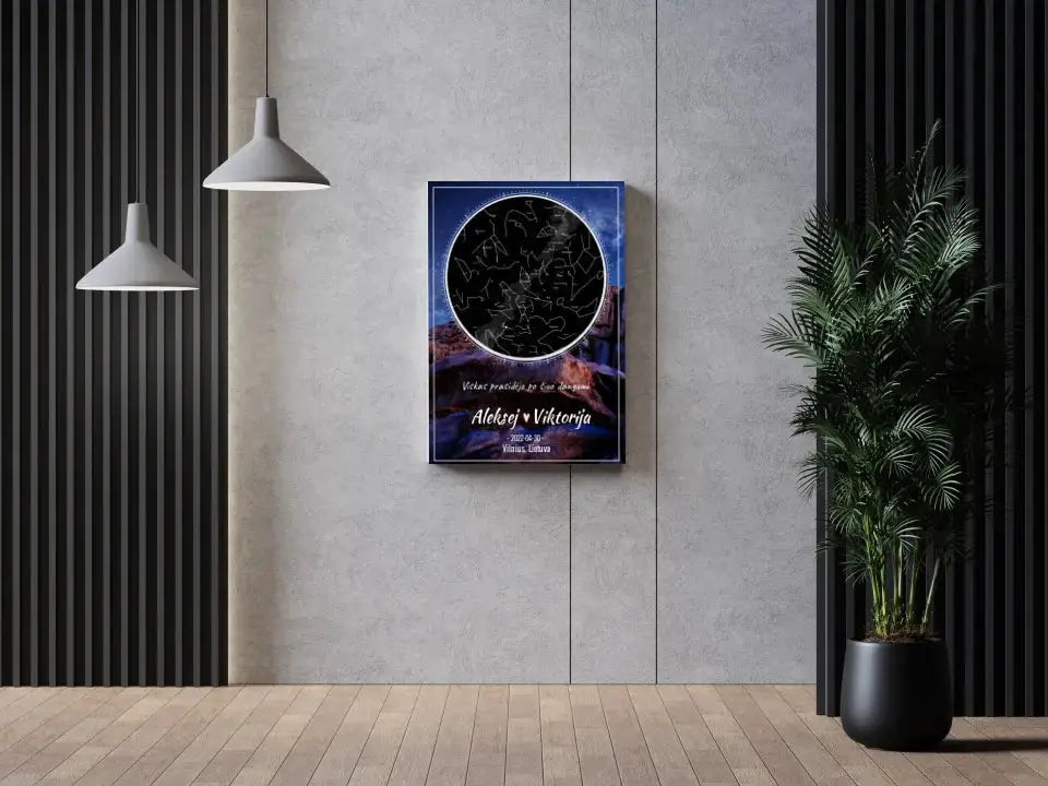 Personalizuotas žvaigždžių žemėlapis su fonu ant drobės  Drobe -  dovanokis.lt