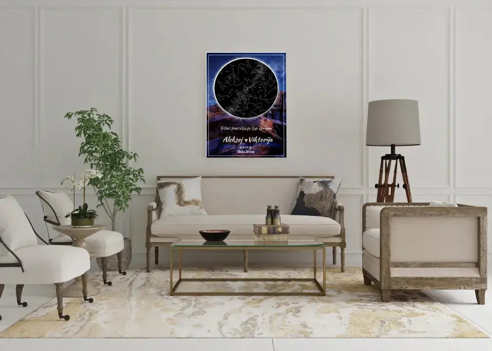 Personalizuotas žvaigždžių žemėlapis su fonu ant drobės  Drobe -  dovanokis.lt