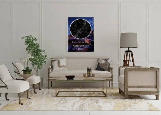 Personalizuotas žvaigždžių žemėlapis su fonu ant drobės  Drobe -  dovanokis.lt