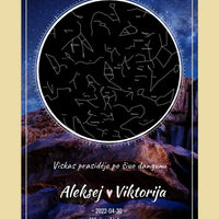 Personalizuotas žvaigždžių žemėlapis su fonu ant drobės  Drobe -  dovanokis.lt