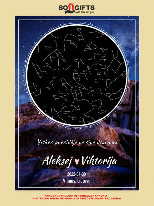 Personalizuotas žvaigždžių žemėlapis su fonu ant drobės  Drobe -  dovanokis.lt