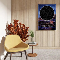 Personalizuotas žvaigždžių žemėlapis su fonu ant drobės  Drobe -  dovanokis.lt