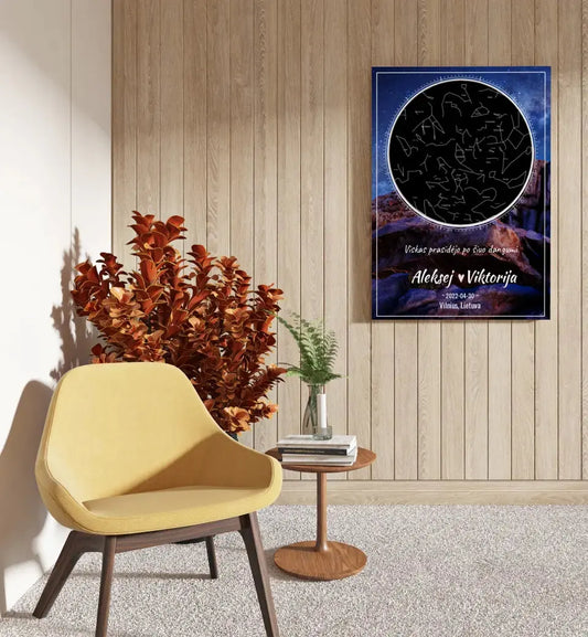 Personalizuotas žvaigždžių žemėlapis su fonu ant drobės  Drobe -  dovanokis.lt