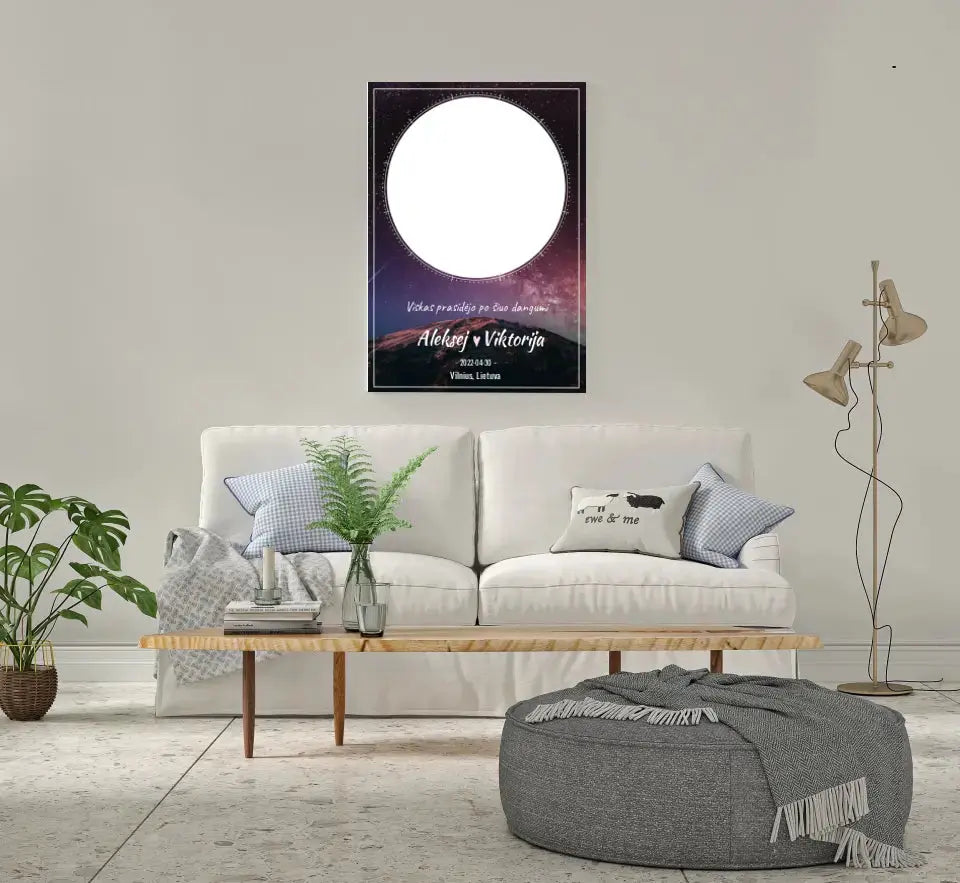 Personalizuotas žvaigždžių žemėlapis su fonu ant drobės  Drobe -  dovanokis.lt