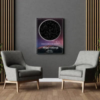 Personalizuotas žvaigždžių žemėlapis su fonu ant drobės  Drobe -  dovanokis.lt