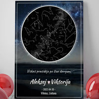 Personalizuotas žvaigždžių žemėlapis su fonu ant drobės  Drobe -  dovanokis.lt