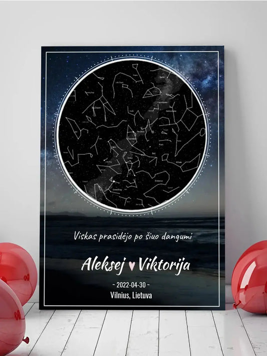 Personalizuotas žvaigždžių žemėlapis su fonu ant drobės  Drobe -  dovanokis.lt