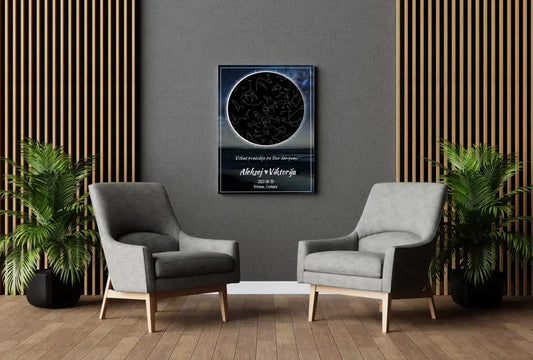 Personalizuotas žvaigždžių žemėlapis su fonu ant drobės  Drobe -  dovanokis.lt