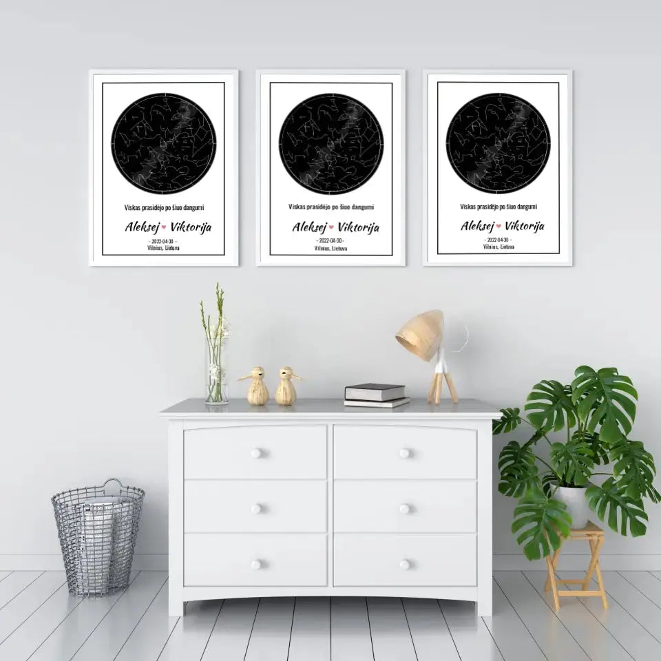 Personalizuotas žvaigždžių žemėlapis, plakatas su rėmeliu  Posteris(Plakatas) -  dovanokis.lt