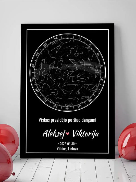 Personalizuotas žvaigždžių žemėlapis ant drobės  Drobe -  dovanokis.lt