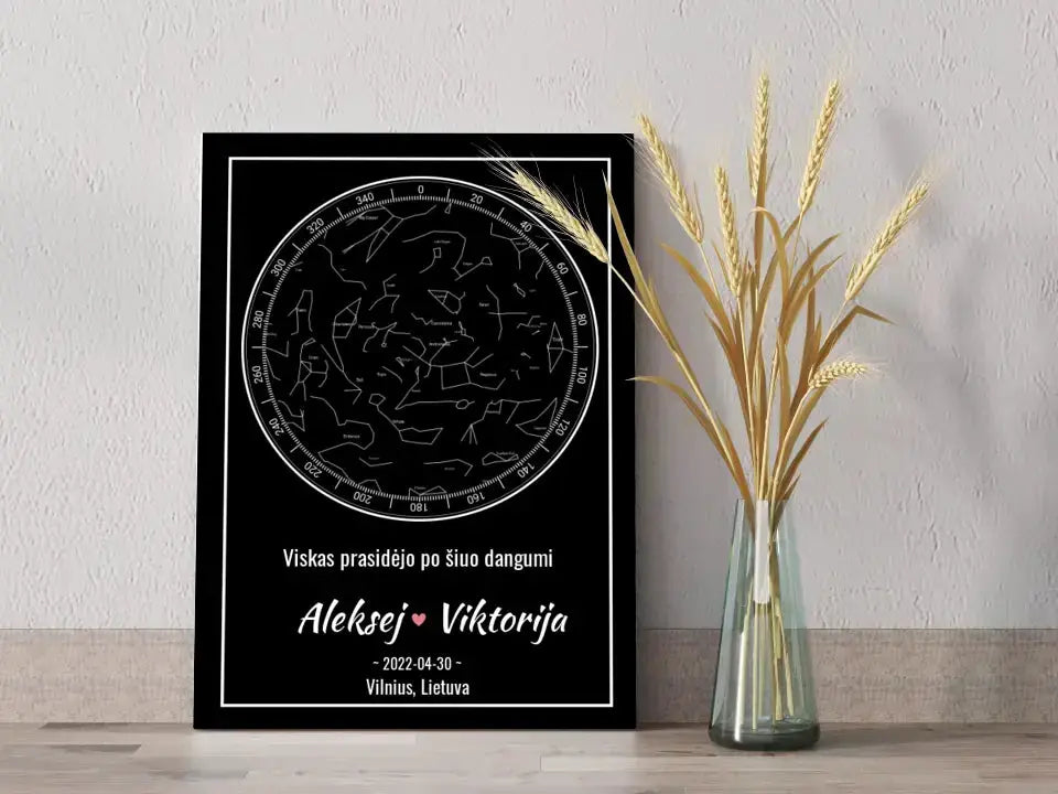 Personalizuotas žvaigždžių žemėlapis ant drobės  Drobe -  dovanokis.lt