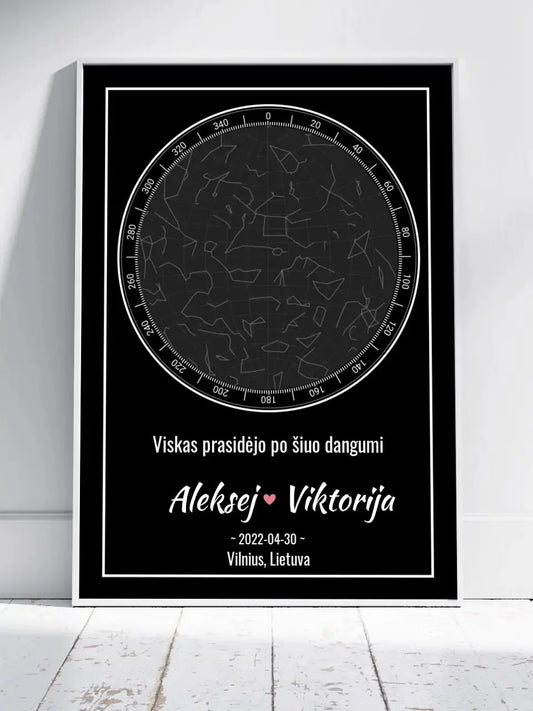 Personalizuotas žvaigždžių žemėlapis, plakatas su rėmeliu  Posteris(Plakatas) -  dovanokis.lt
