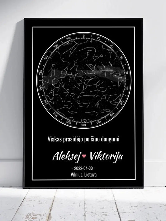 Personalizuotas žvaigždžių žemėlapis, plakatas su rėmeliu  Posteris(Plakatas) -  dovanokis.lt