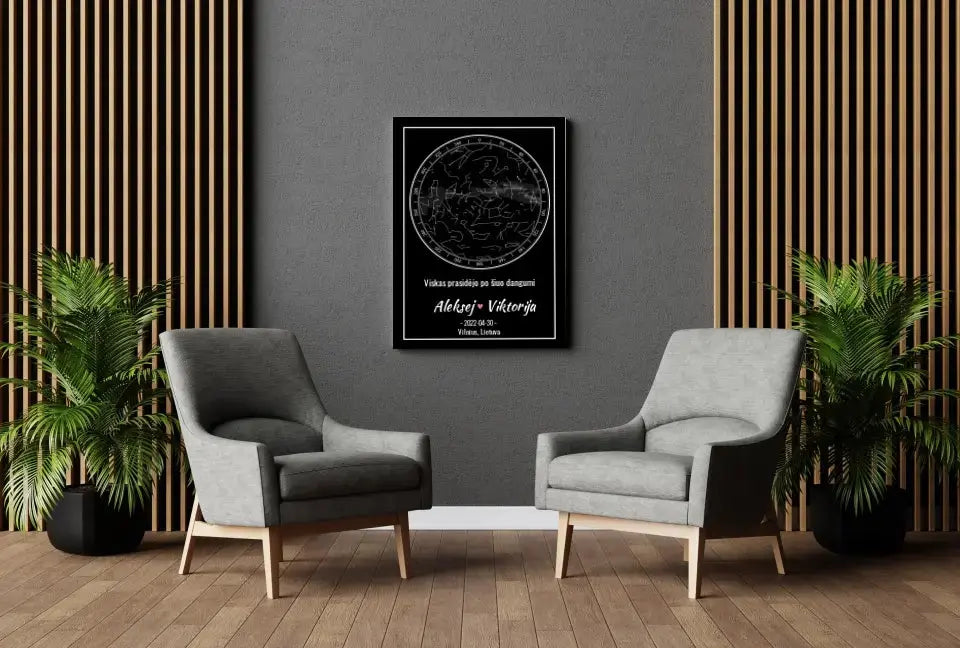 Personalizuotas žvaigždžių žemėlapis ant drobės  Drobe -  dovanokis.lt