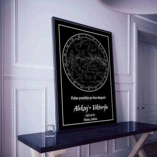 Personalizuotas žvaigždžių žemėlapis, plakatas su rėmeliu  Posteris(Plakatas) -  dovanokis.lt