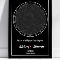 Personalizuotas žvaigždžių žemėlapis, plakatas su rėmeliu  Posteris(Plakatas) -  dovanokis.lt