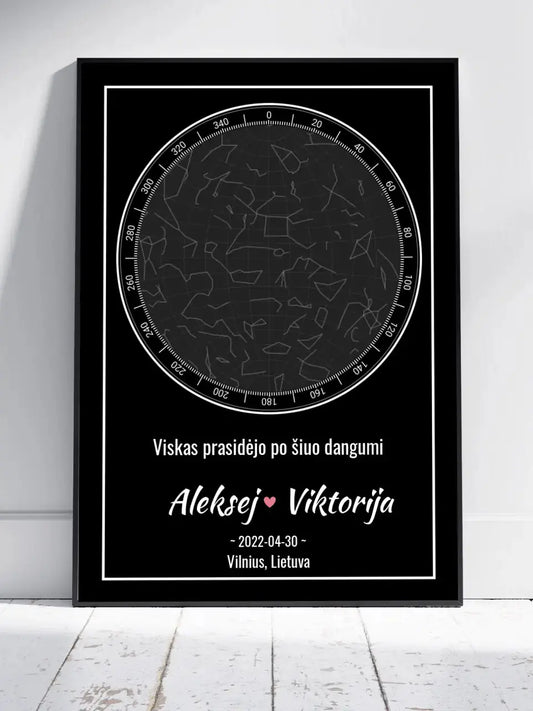 Personalizuotas žvaigždžių žemėlapis, plakatas su rėmeliu  Posteris(Plakatas) -  dovanokis.lt