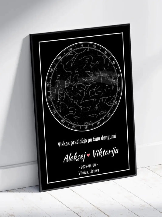Personalizuotas žvaigždžių žemėlapis, plakatas su rėmeliu  Posteris(Plakatas) -  dovanokis.lt