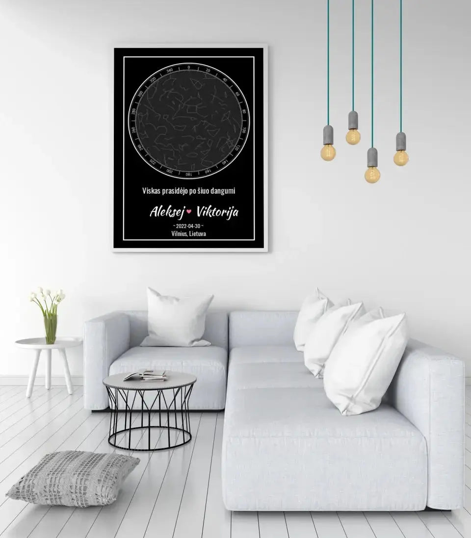 Personalizuotas žvaigždžių žemėlapis, plakatas su rėmeliu  Posteris(Plakatas) -  dovanokis.lt