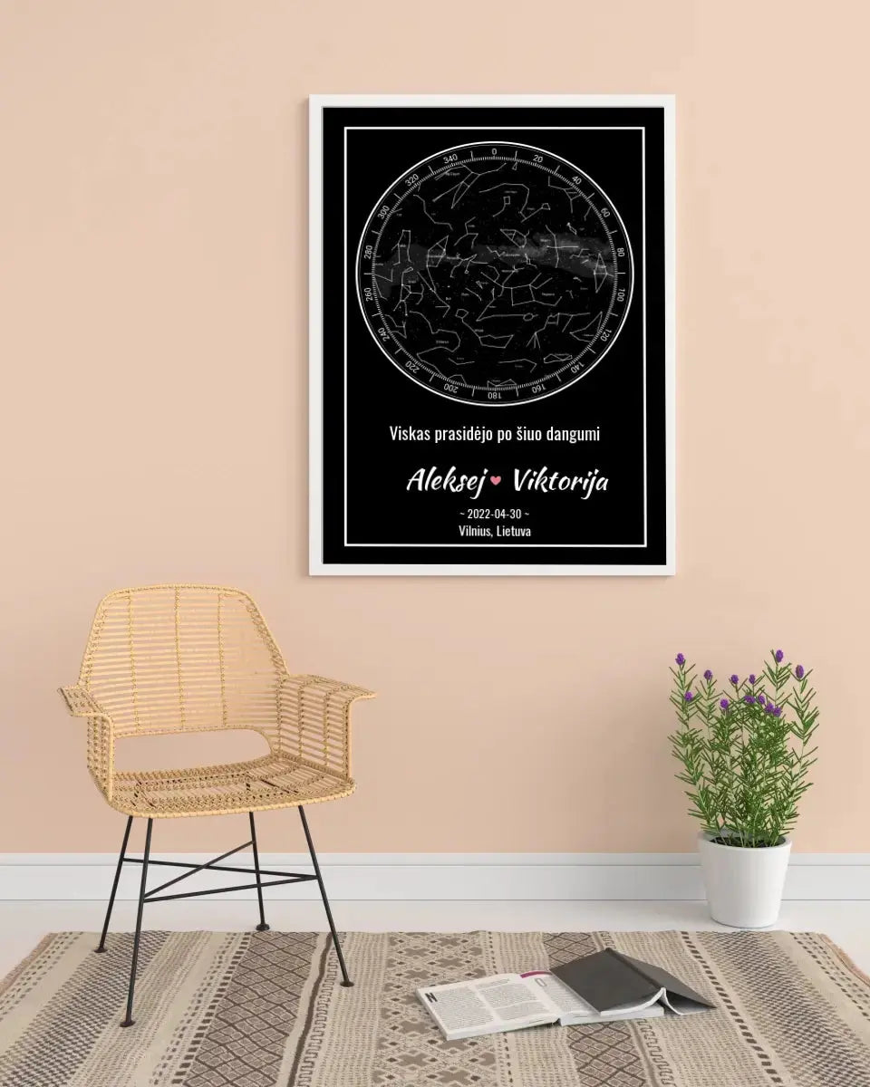 Personalizuotas žvaigždžių žemėlapis, plakatas su rėmeliu  Posteris(Plakatas) -  dovanokis.lt