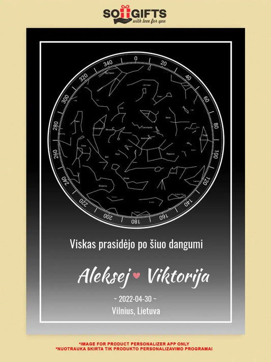 Personalizuotas žvaigždžių žemėlapis ant drobės  Drobe -  dovanokis.lt