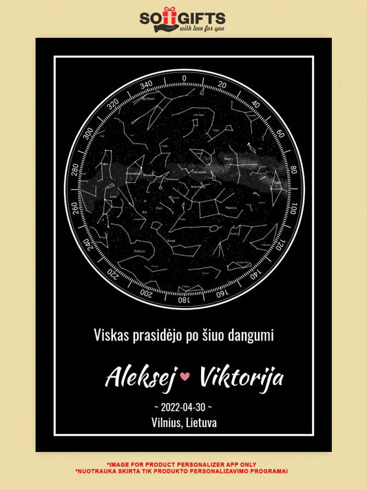 Personalizuotas žvaigždžių žemėlapis ant drobės  Drobe -  dovanokis.lt