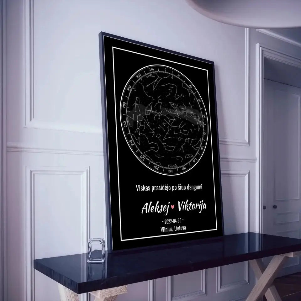 Personalizuotas žvaigždžių žemėlapis, plakatas su rėmeliu  Posteris(Plakatas) -  dovanokis.lt