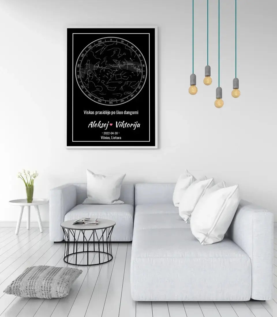 Personalizuotas žvaigždžių žemėlapis, plakatas su rėmeliu  Posteris(Plakatas) -  dovanokis.lt