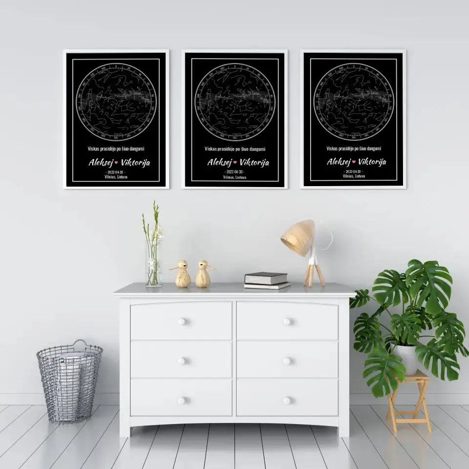 Personalizuotas žvaigždžių žemėlapis, plakatas su rėmeliu  Posteris(Plakatas) -  dovanokis.lt