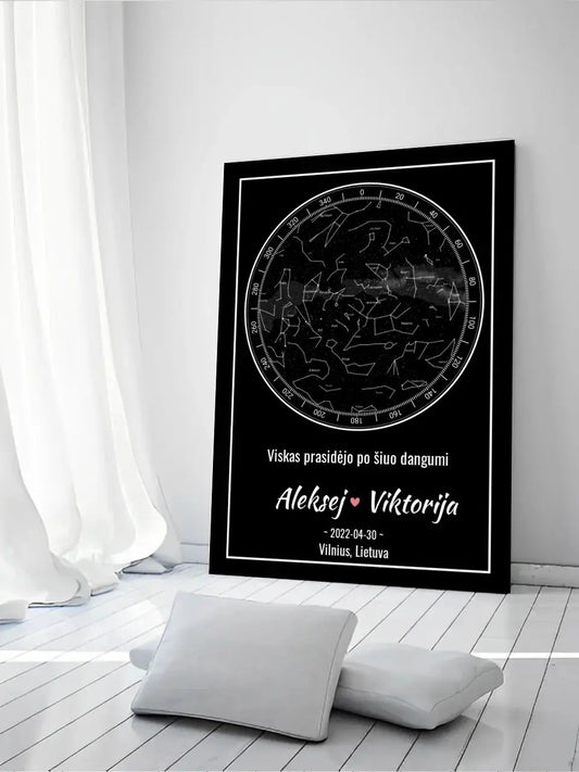 Personalizuotas žvaigždžių žemėlapis ant drobės  Drobe -  dovanokis.lt