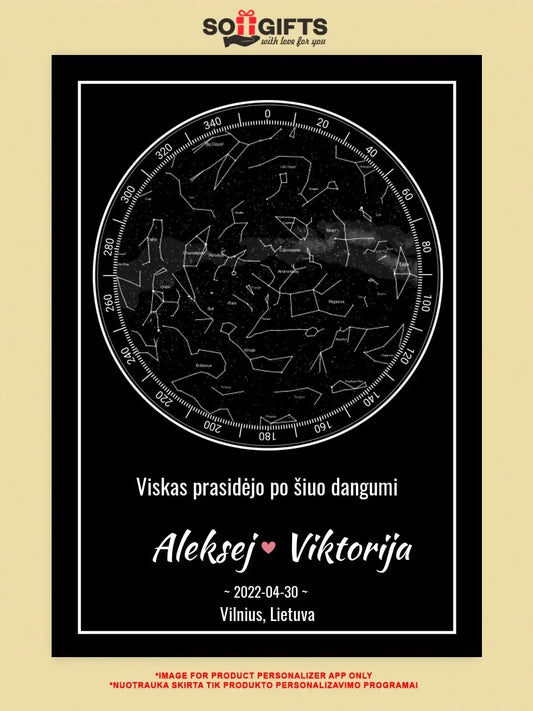 Personalizuotas žvaigždžių žemėlapis ant drobės  Drobe -  dovanokis.lt