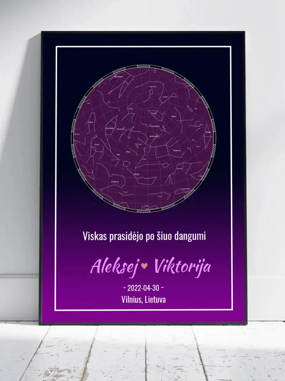 Personalizuotas žvaigždžių žemėlapis, plakatas su rėmeliu  Posteris(Plakatas) -  dovanokis.lt