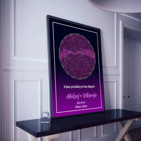 Personalizuotas žvaigždžių žemėlapis, plakatas su rėmeliu  Posteris(Plakatas) -  dovanokis.lt