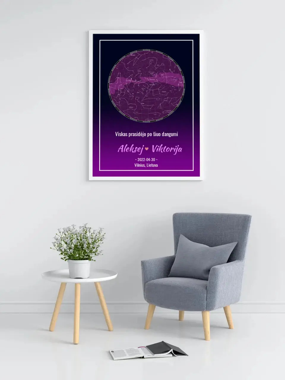 Personalizuotas žvaigždžių žemėlapis, plakatas su rėmeliu  Posteris(Plakatas) -  dovanokis.lt