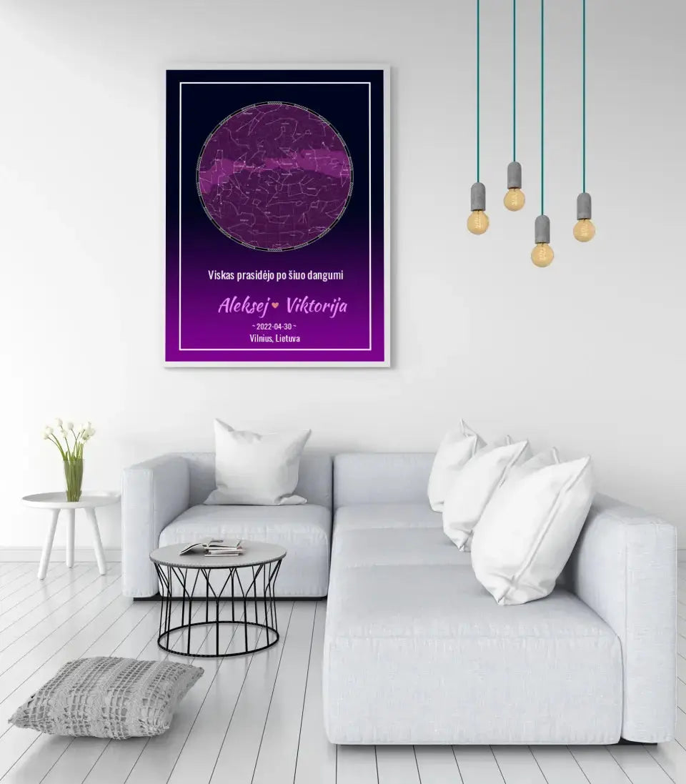 Personalizuotas žvaigždžių žemėlapis, plakatas su rėmeliu  Posteris(Plakatas) -  dovanokis.lt