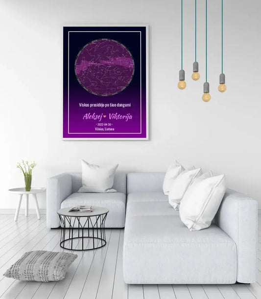 Personalizuotas žvaigždžių žemėlapis, plakatas su rėmeliu  Posteris(Plakatas) -  dovanokis.lt