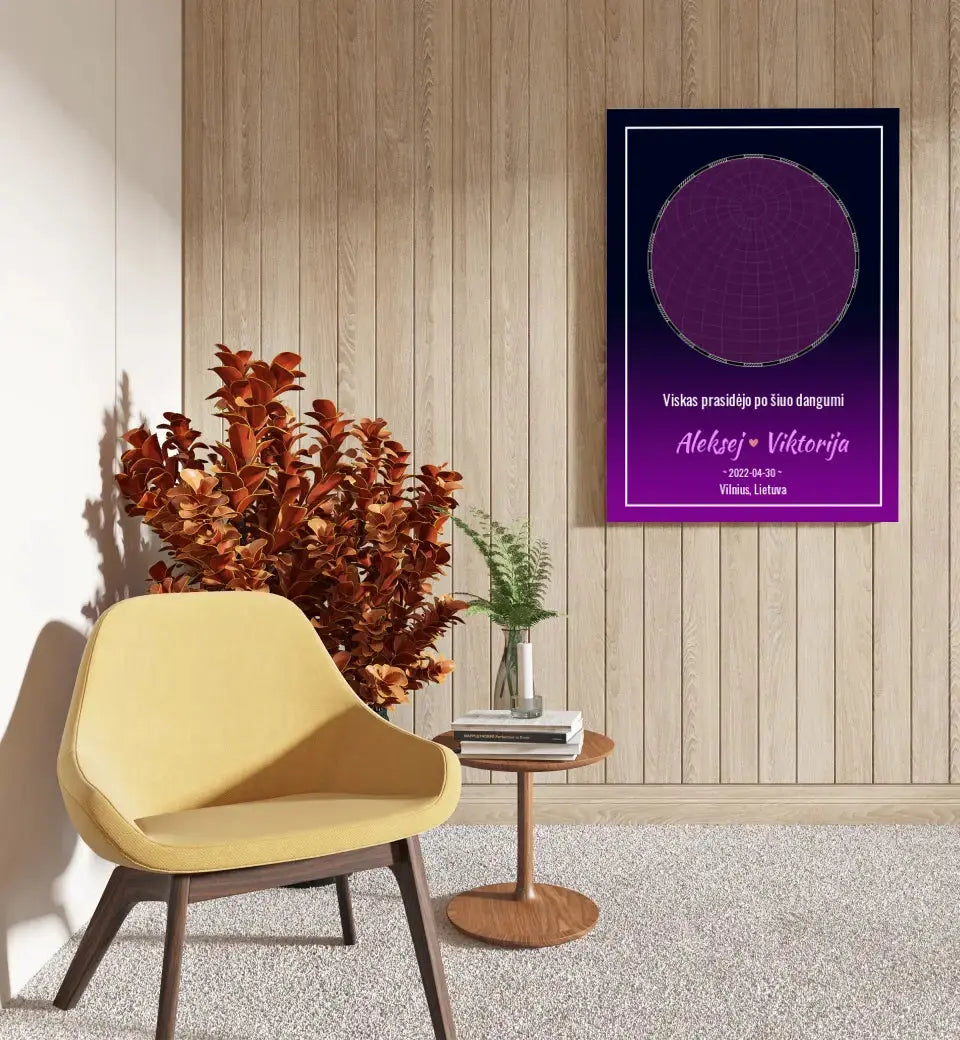 Personalizuotas žvaigždžių žemėlapis ant drobės  Drobe -  dovanokis.lt