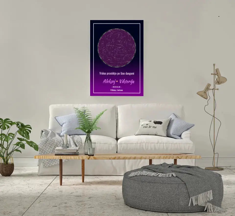 Personalizuotas žvaigždžių žemėlapis ant drobės  Drobe -  dovanokis.lt